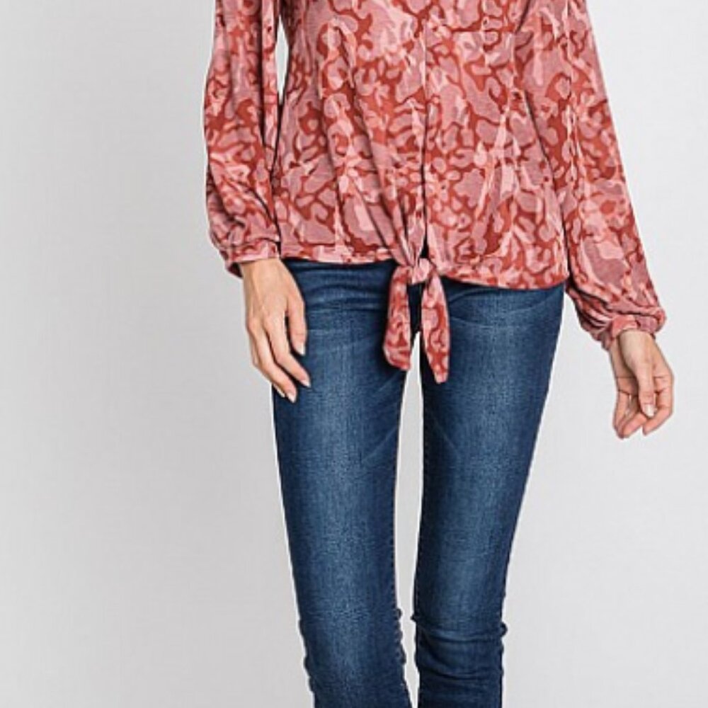Geegee Plus Self Tie Multi Print Long Sleeve Top - image 2